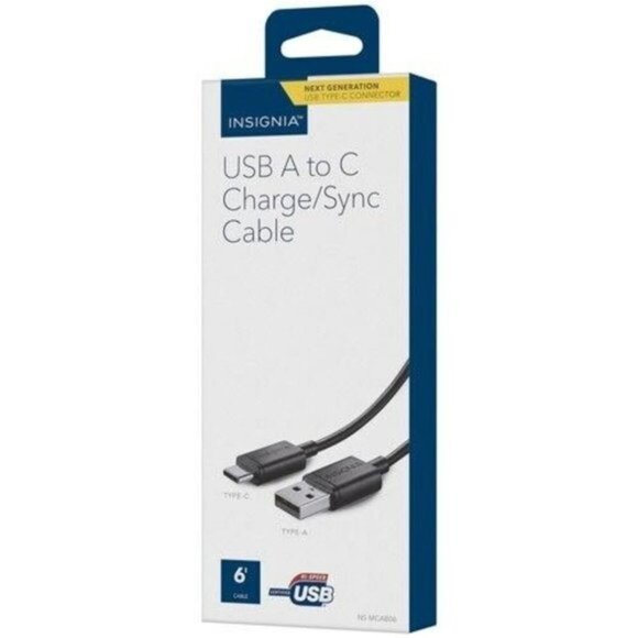 Insignia 1.22m (4 ft.) USB 2.0 to USB-C Charge/Sync Cable - Black NS-MCAB4-C - Picture 1 of 2